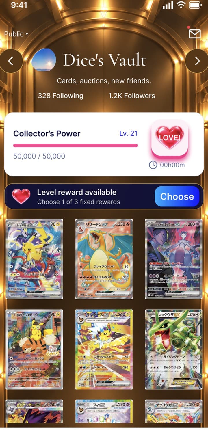 A collector's Vault in the Kuraza app