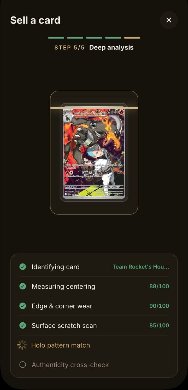 The Unikura appraisal screen: a photographed card being identified and graded by AI.